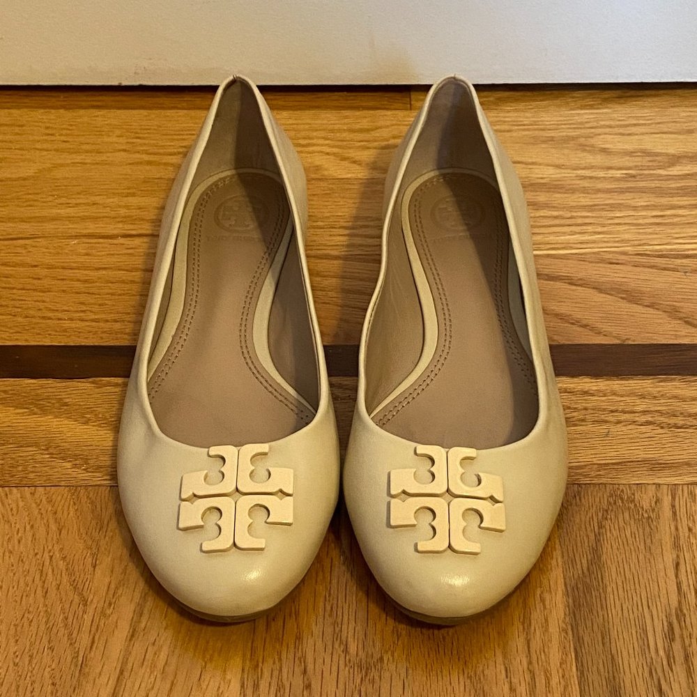 Tory Burch Leather Cream Beige Ballet Flats